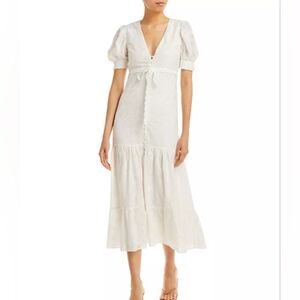 NWOT Alice & Olivia White Puff Sleeve Cotton Embroidered‎ Midi Dress Sz 6